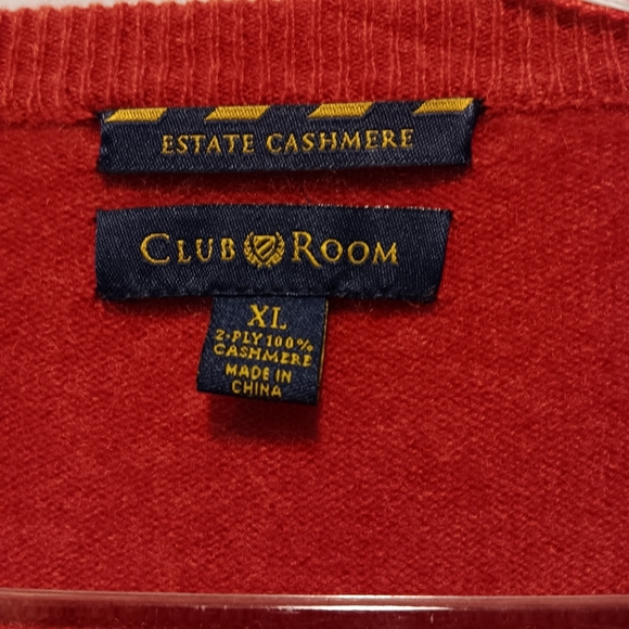 Club Room V-Neck Long Sleeved Men's Sweater Estate 100% Cashmere RUST Orange XL - Picture 3 of 7